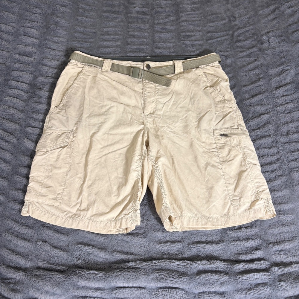 Columbia Silver Ridge Cargo Shorts Mens 36w 10L Beige Tan Nylon AM4084 Belted